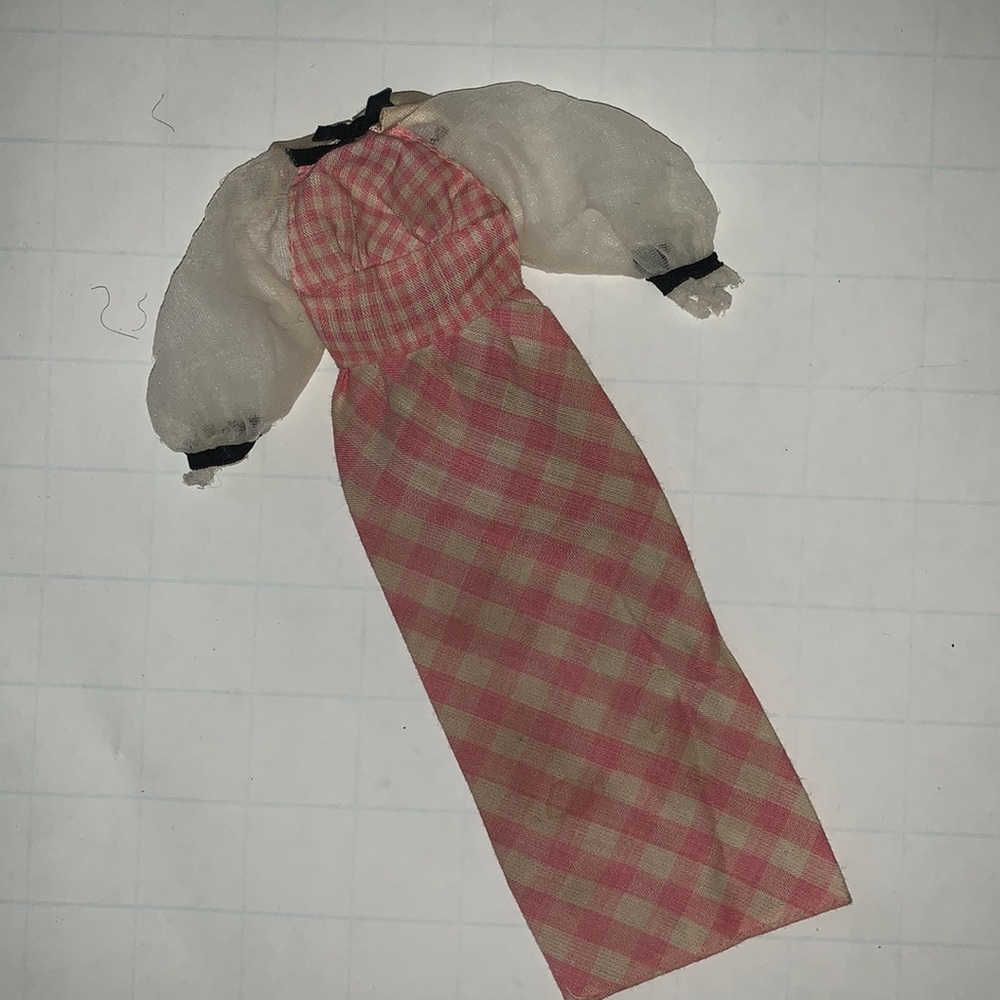 Vintage 1973 Barbie Doll Clothing Quick Curl Pink Gingham Peasant Dress